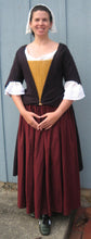 Load image into Gallery viewer, Kass models the gown she made from our sewing pattern RH708, 1700 Mantua