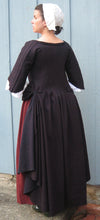 Load image into Gallery viewer, Kass models the gown she made from our sewing pattern RH708, 1700 Mantua (back view)