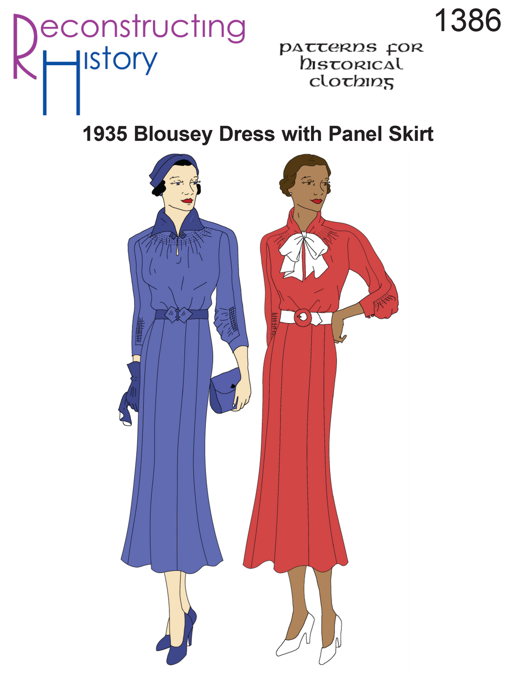 RH1386 — 1935 blousey dress with panel skirt sewing pattern