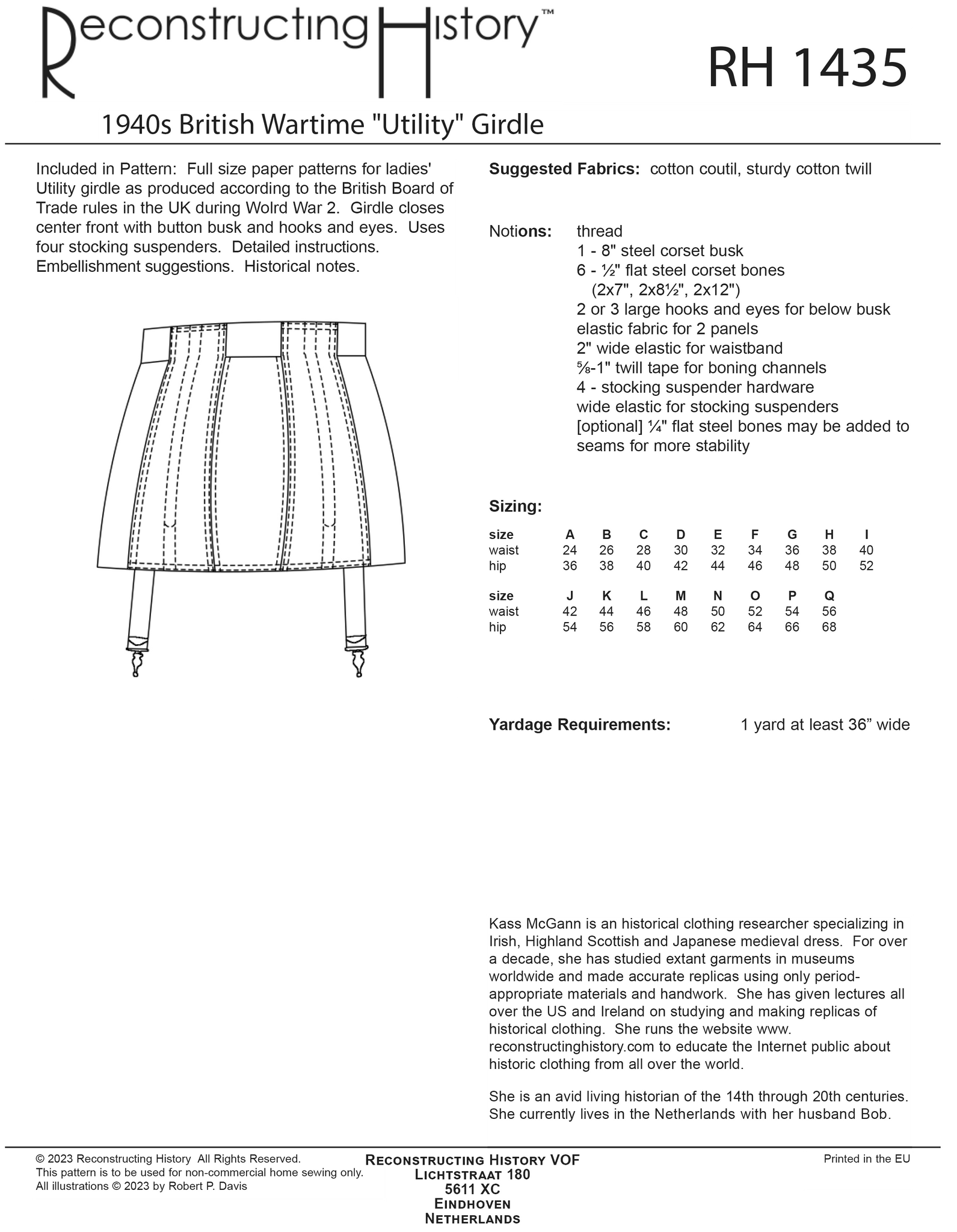 RH1435 — 1940s British Utility Girdle sewing pattern