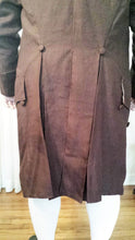 Load image into Gallery viewer, Closeup of a Colonial frock coat&#39;s back vents and buttons from a Georgian frock coat made with our RH803 sewing pattern
