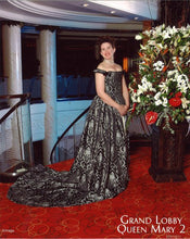 Load image into Gallery viewer, Kass models the Restoration era gown made from our sewing pattern RH707 Bodiced Gown
