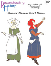 Load image into Gallery viewer, Front cover of our sewing pattern RH002, 15th century women&#39;s kirtle &amp; sleeves - CUSTOM SIZED in YOUR MEASUREMENTS
