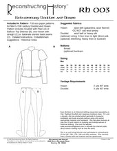 Load image into Gallery viewer, Back cover of our sewing pattern for medieval (15th century) men&#39;s doublet &amp; hosen

