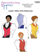 Load image into Gallery viewer, Front cover for RH1008 - a Victorian (1880s) and Edwardian (1900s-1910s) ladies waistcoat or bodice sewing pattern
