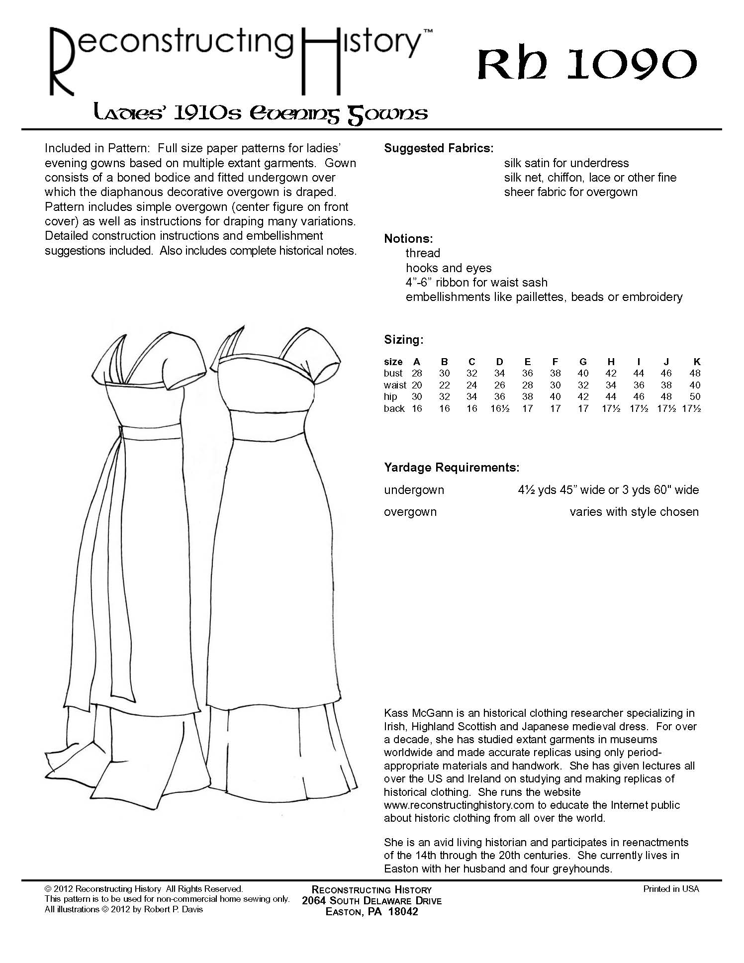 RH1090 Ladies' 1910s Evening Gowns sewing pattern Reconstructing History RH1090 Ladies' 1910s Evening Gowns sewing pattern Reconstructing History