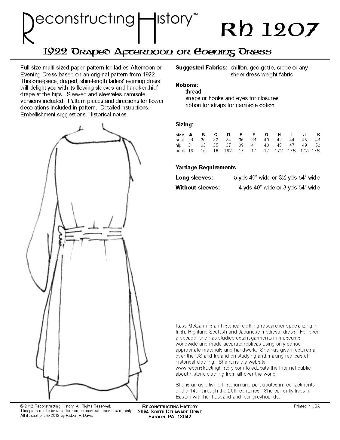 RH1207 1920s Evening Gown sewing pattern Reconstructing History RH1207 1920s Evening Gown sewing pattern Reconstructing History