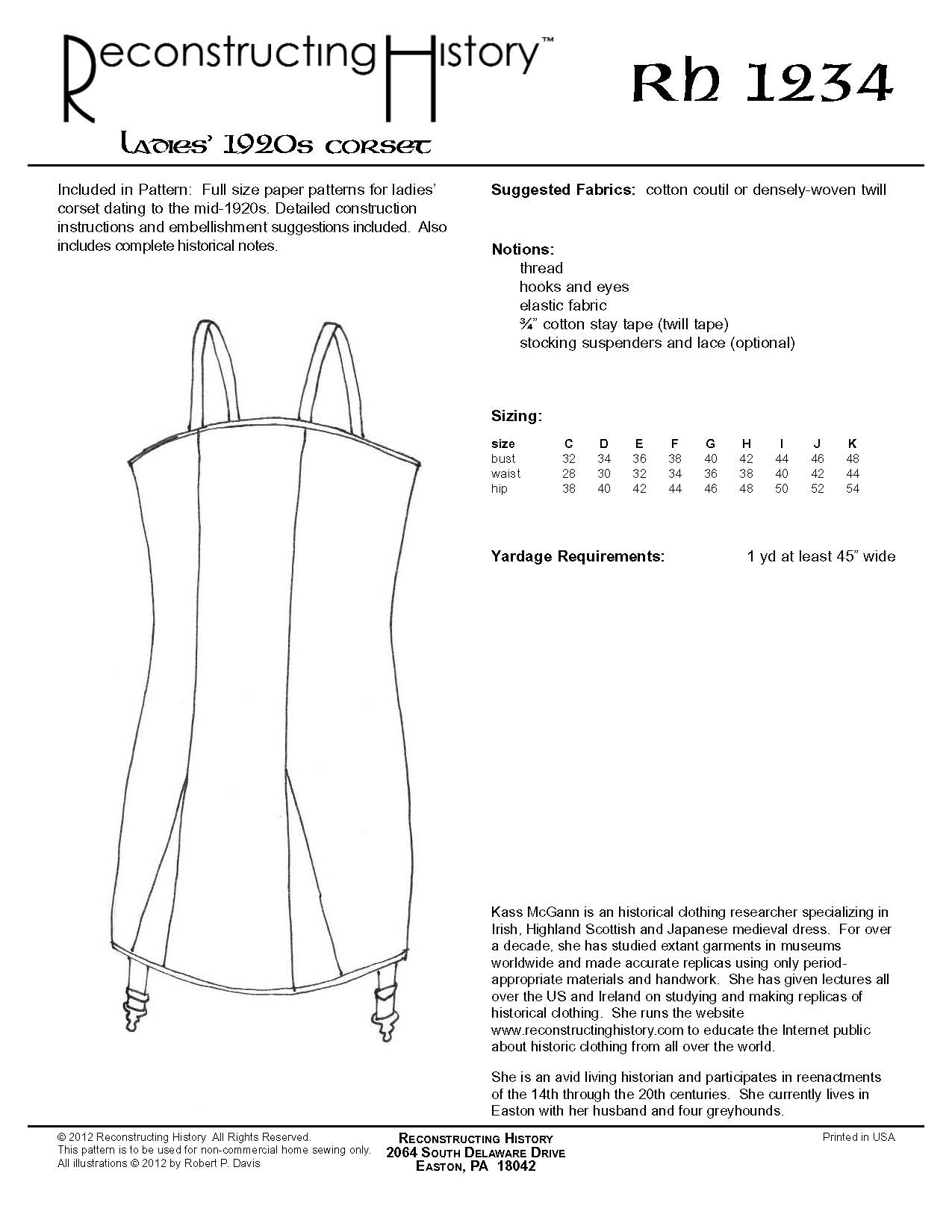 RH1234 — Ladies' 1920s Corset sewing pattern