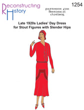 Load image into Gallery viewer, RH1254 — Late 1920s Ladies&#39; Day Dress for Stout Figures with Slender Hips sewing pattern
