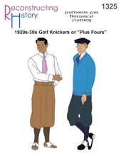 Load image into Gallery viewer, Front cover for RH1325, our sewing pattern that makes men&#39;s plus fours, knickerbockers, or knee breeches, suitable for the 1920s to 1930s.
