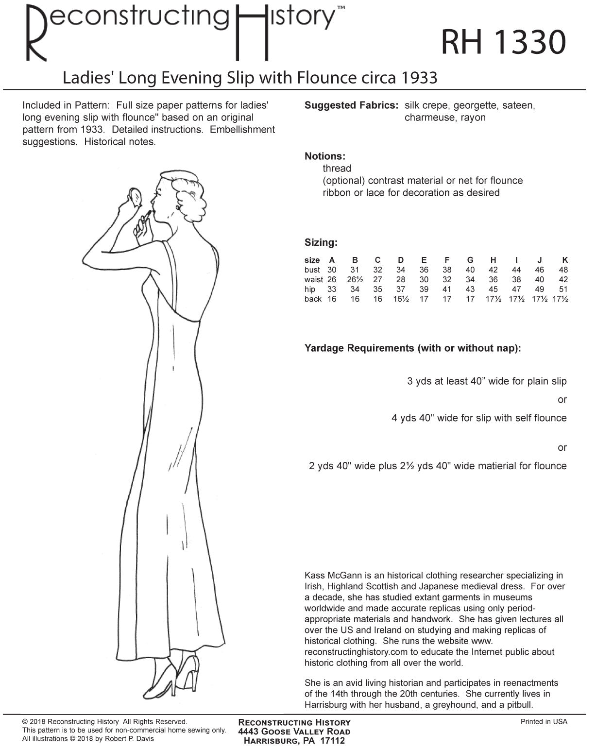 RH1332 — 1937 Day or Evening Slip with Bra Cups sewing pattern –  Reconstructing History