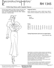 Load image into Gallery viewer, RH1345 — 1930s Day Dress with Capelet Sleeve sewing pattern
