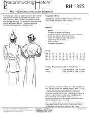 Load image into Gallery viewer, RH1355 — Mid-1930s Dress and Jacket Ensemble sewing pattern
