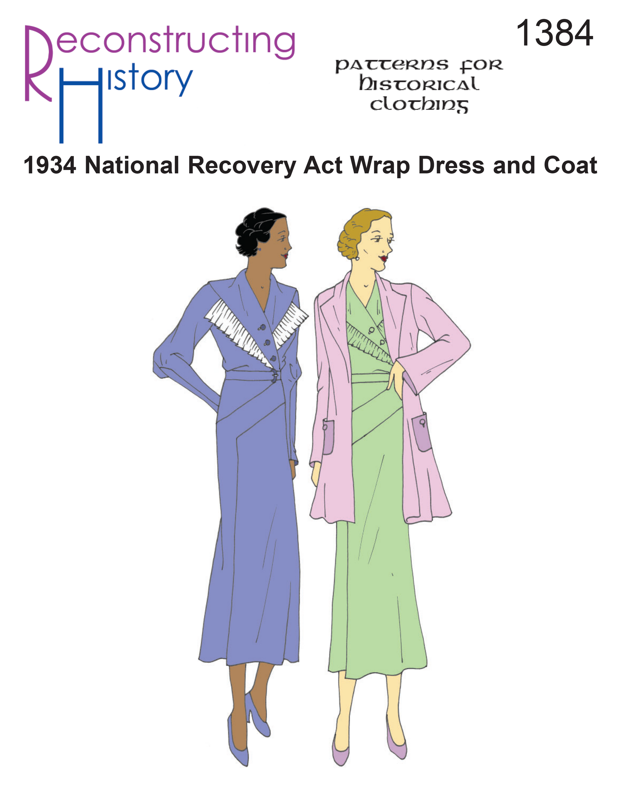 RH1384 — 1934 National Recovery Act wrap dress and coat sewing