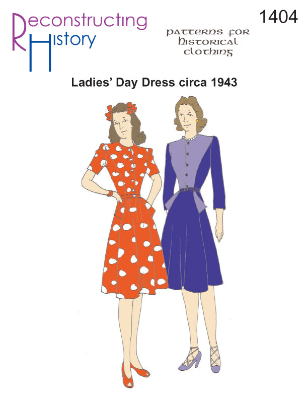ladies day dress RH1404 — 1943 Ladies' sewing pattern – Reconstructing History EXCLUSION Modern Royalty: Shell Mikado SIze:UK 12