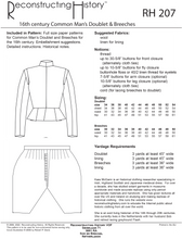 Load image into Gallery viewer, RH207 — 16th century Elizabethan Common Man&#39;s Doublet &amp; Breeches sewing pattern
