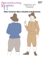 Load image into Gallery viewer, Front cover of sewing pattern RH207, which makes Elizabethan era common man&#39;s doublet &amp; breeches
