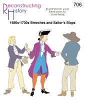 Load image into Gallery viewer, Front cover for our sewing pattern RH706, which helps you make breeches and slops for the Golden Age of Piracy, 1670s-1730s
