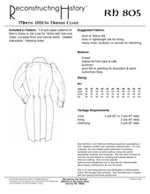 Load image into Gallery viewer, RH805 — 1820s Dress Coat sewing pattern
