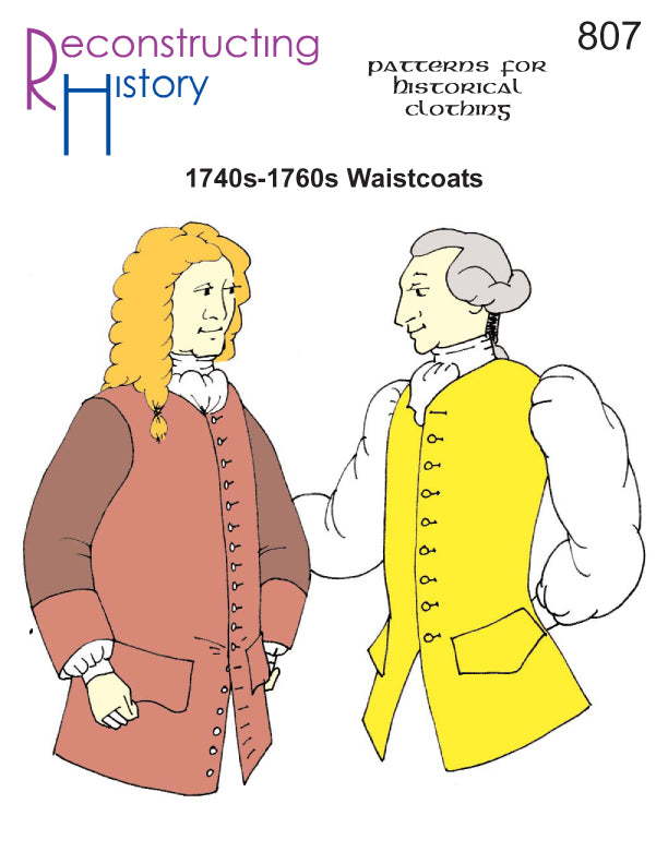 Front cover of our sewing pattern RH807, which makes a Colonial man's Georgian waistcoat or vest