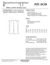 Load image into Gallery viewer, Back cover of sewing pattern RH808 1770s waistcoats, which helps you make a Georgian or Colonial waistcoat or vest

