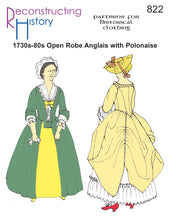 Load image into Gallery viewer, Front cover of our sewing pattern RH822, Robe Anglais, which makes an 18th century woman&#39;s dress or gown
