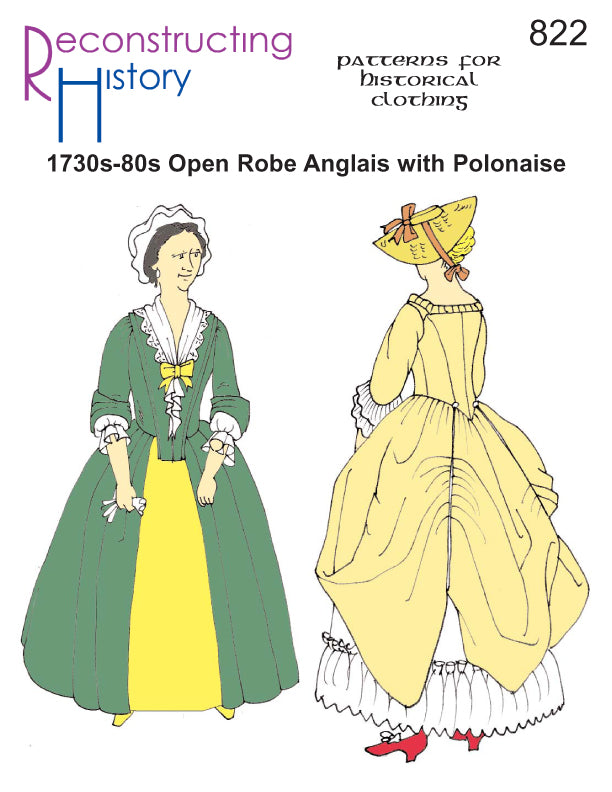 Front cover of our sewing pattern RH822, Robe Anglais, which makes an 18th century woman's dress or gown