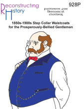 Load image into Gallery viewer, Front cover for RH928P, our sewing pattern that helps you make a Victorian or Steampunk man&#39;s waistcoat or vest for gentlemen of ample proportions
