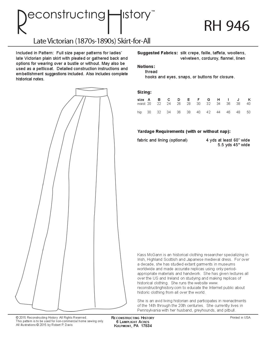 RH946 — Late Victorian (1870s-1890s) Skirt-for-All sewing pattern ...