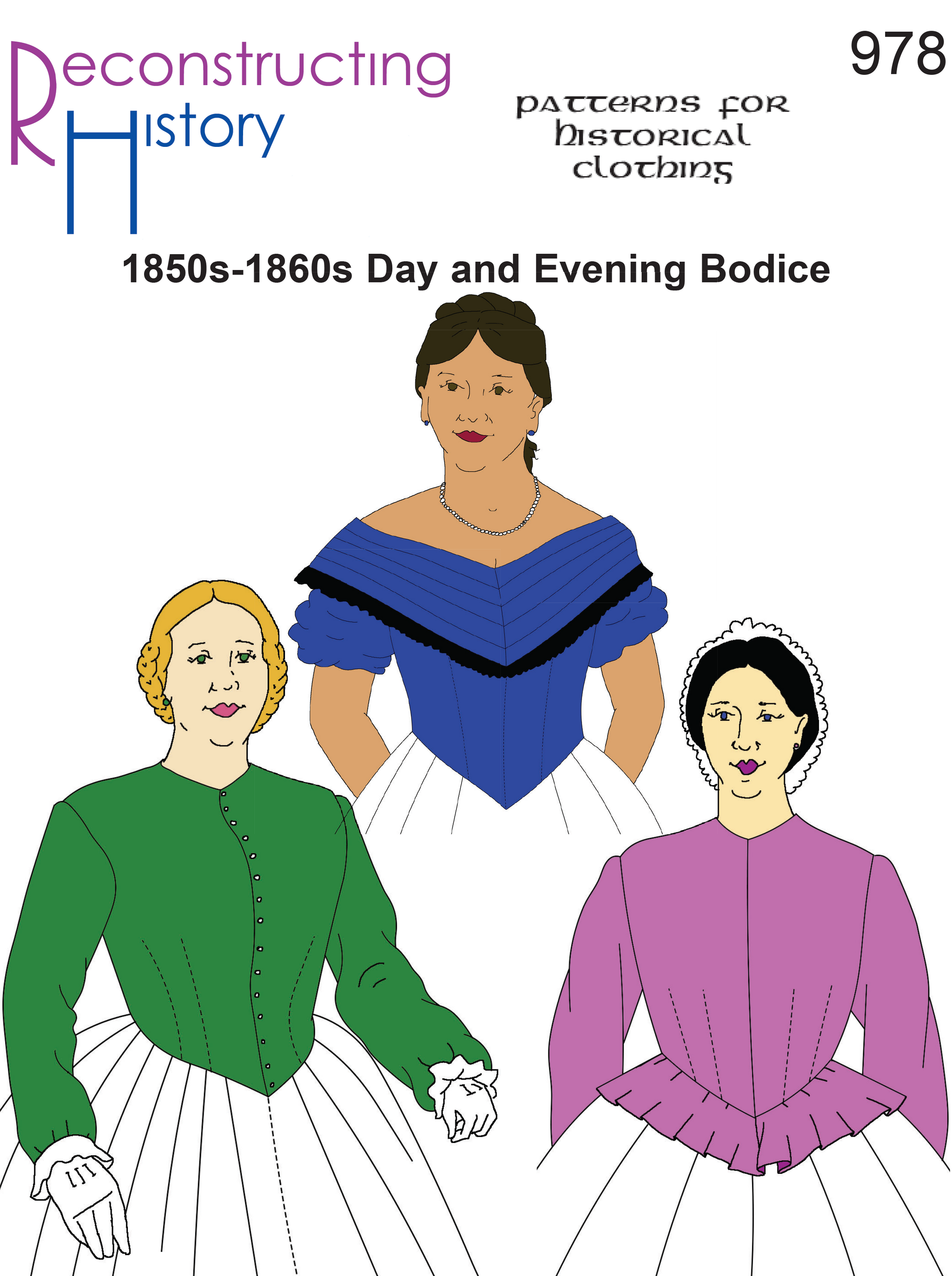 victorian dress patterns RH978 — Ladies' Victorian Day or Evening Bodice for the 1850s&1860s se –  Reconstructing History