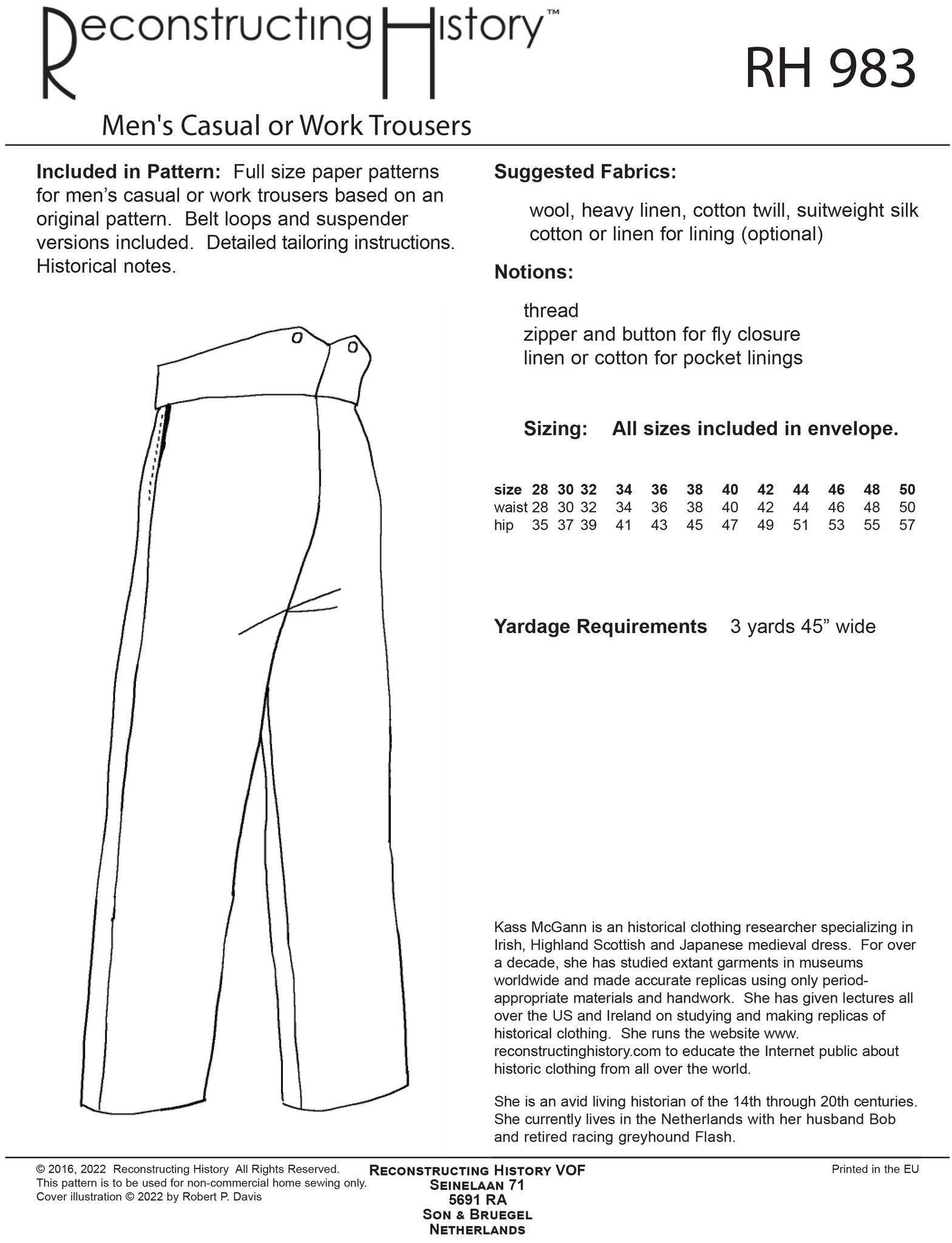 RH983 — Men's Casual or Work Trousers sewing pattern – Reconstructing ...