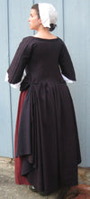 Load image into Gallery viewer, Kass models the gown she made from our sewing pattern RH708, 1700 Mantua (back view)
